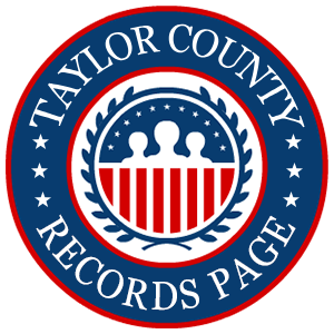 A round, red, white, and blue logo with the words 'Taylor County Records Page' in relation to the state of Florida.